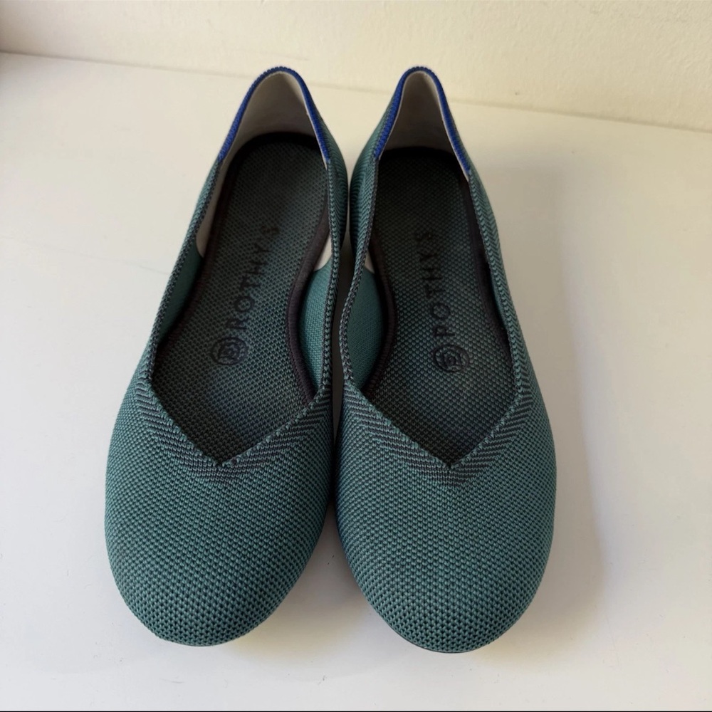 Rothy's The Flat Emerald Green Slip On Knit Ballet  Shoes Rounded Toe Sz 7 - Picture 2 of 11